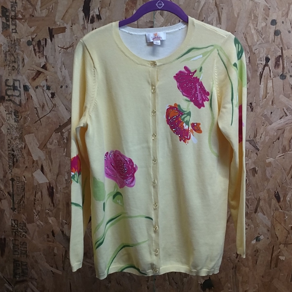Quacker Factory Yellow Cardigan, size Small